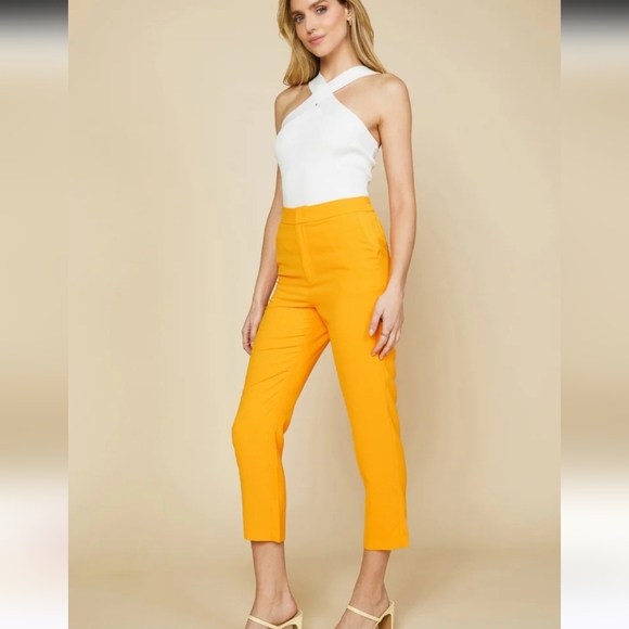 SKIES ARE BLUE Welt Pocket Cropped Ankle Trousers In Bright Orange. Size L NWT - Picture 1 of 14